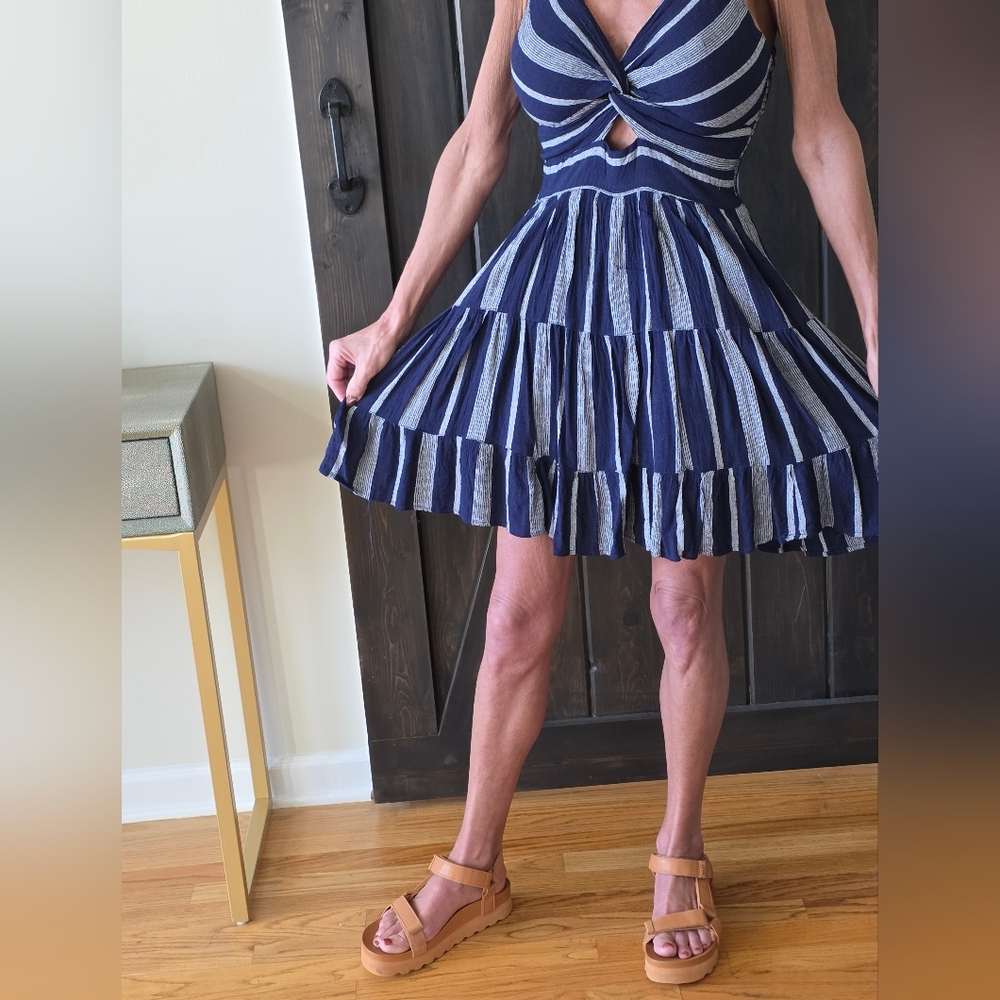 Angie Twist Front Blue and White Striped Dress